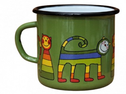 Emaye Bardak/9cm-Yeşil Enine Çizgili Kedi