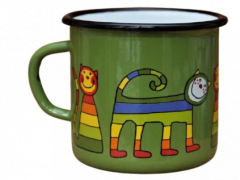 Emaye Bardak/9cm-Yeşil Enine Çizgili Kedi