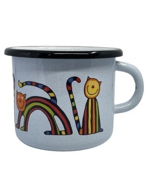 Emaye Bardak/9cm-Açık Mavi Kıvrık Kedi