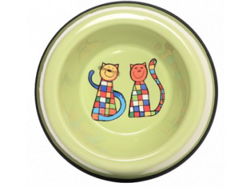 Emaye Küçük Kedi Mama Kabı-Yeşil Kareli Kedi