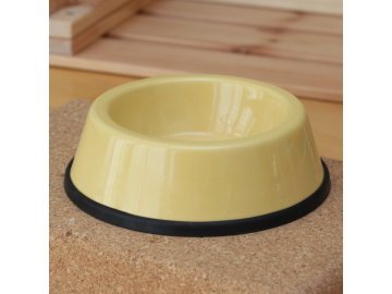 Emaye Küçük Kedi Mama Kabı-Sarı Enine Çizgili Kedi
