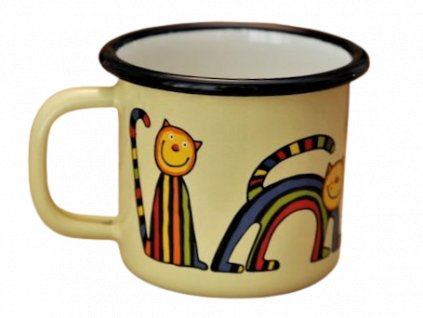Emaye Bardak/9cm-Krem Kıvrık Kedi