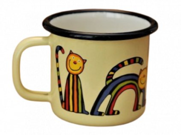 Emaye Bardak/9cm-Krem Kıvrık Kedi