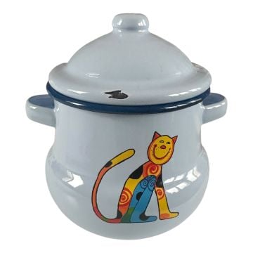 Emaye Kulplu Kavanoz- Mavi Kedi