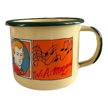 Emaye Büyük Bardak-Krem Mozart Desenli Bardak