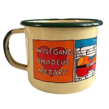 Emaye Büyük Bardak-Krem Mozart Desenli Bardak
