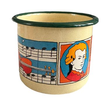 Emaye Büyük Bardak-Krem Mozart Desenli Bardak