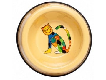 Emaye Kedi Mama Kabı- Sarı Oturan Kedi