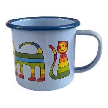 Emaye Bardak-Parlak Mavi Enine Çizgili Kedi