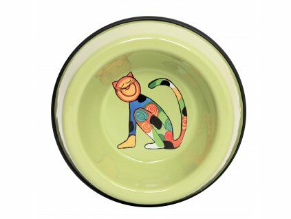Emaye Kedi Mama Kabı-Yeşil Oturan Kedi