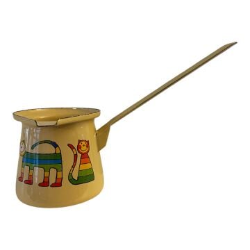 Emaye Küçük Cezve-Sarı Enine Çizgili Kedi