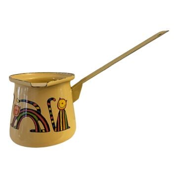 Emaye Küçük Cezve-Sarı Kıvrık Kedi