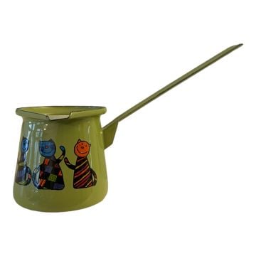 Emaye Küçük Cezve-Yeşil Kareli kedi