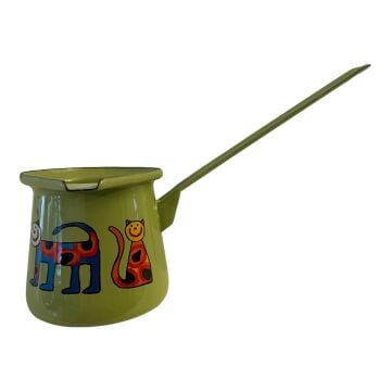 Emaye Küçük Cezve-Yeşil Benekli Kedi