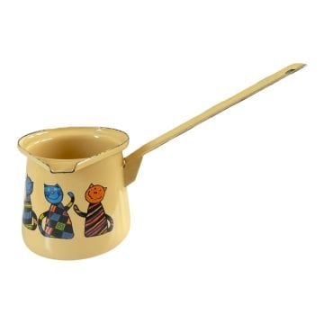 Emaye Küçük Cezve-Sarı Kareli Kedi