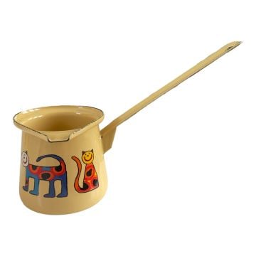 Emaye Küçük Cezve-Sarı Benekli Kedi