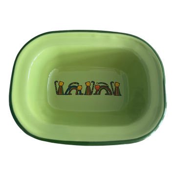 Emaye Çukur Tabak-Yeşil Kıvrık Kedi