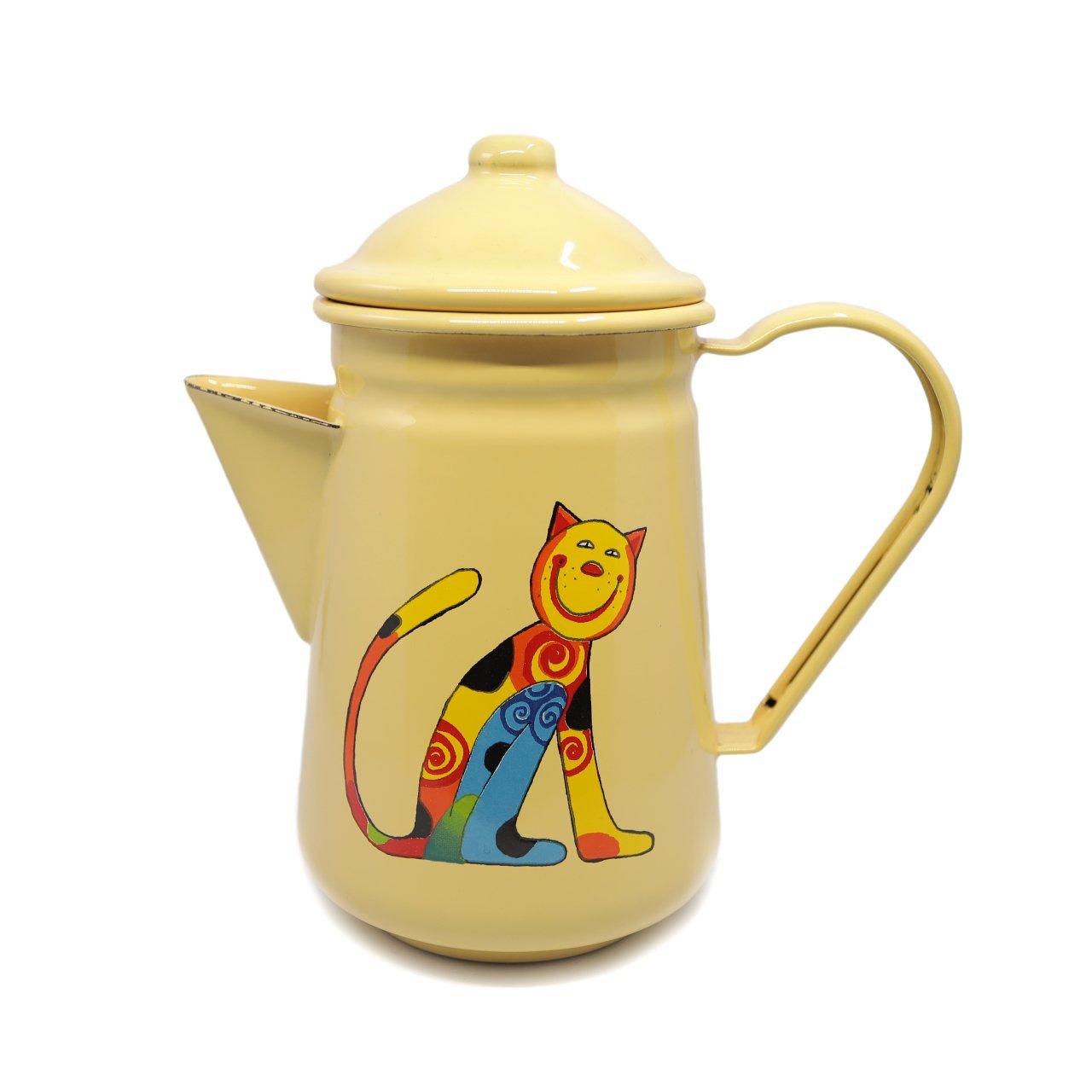 Emaye  Kahve Demliği - Sarı Oturan Kedi