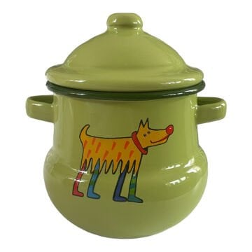 Emaye Kulplu Kavanoz-yeşil Köpek