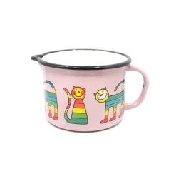 Emaye Orta Maşrapa-Lila Enine Çizgili Kedi