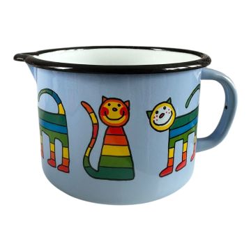 Emaye Orta Maşrapa-Açık Mavi Enine Çizgili Kedi