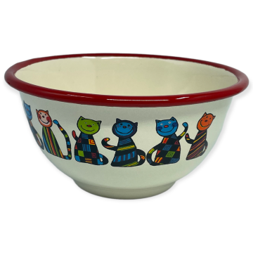 Emaye Kase /12 cm-Krem Kareli Kedi