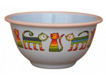 Emaye Kase /12 cm-Açık Mavi Enine Çizgili Kedi