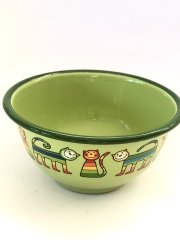 Emaye Kase/12 cm-Yeşil Enine Çizgili Kedi