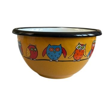 Emaye Kase /10 cm-Sarı Baykuş