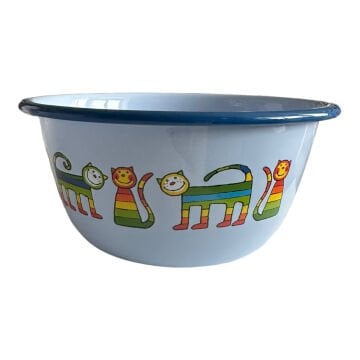 Emaye Büyük Kase-Mavi Enine Çizgili Kedi