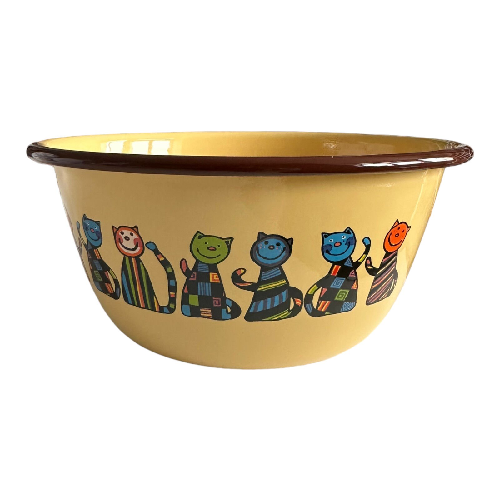 Emaye Büyük Kase-Sarı Kareli Kedi