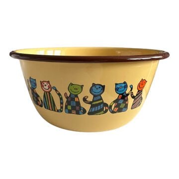 Emaye Büyük Kase-Sarı Kareli Kedi