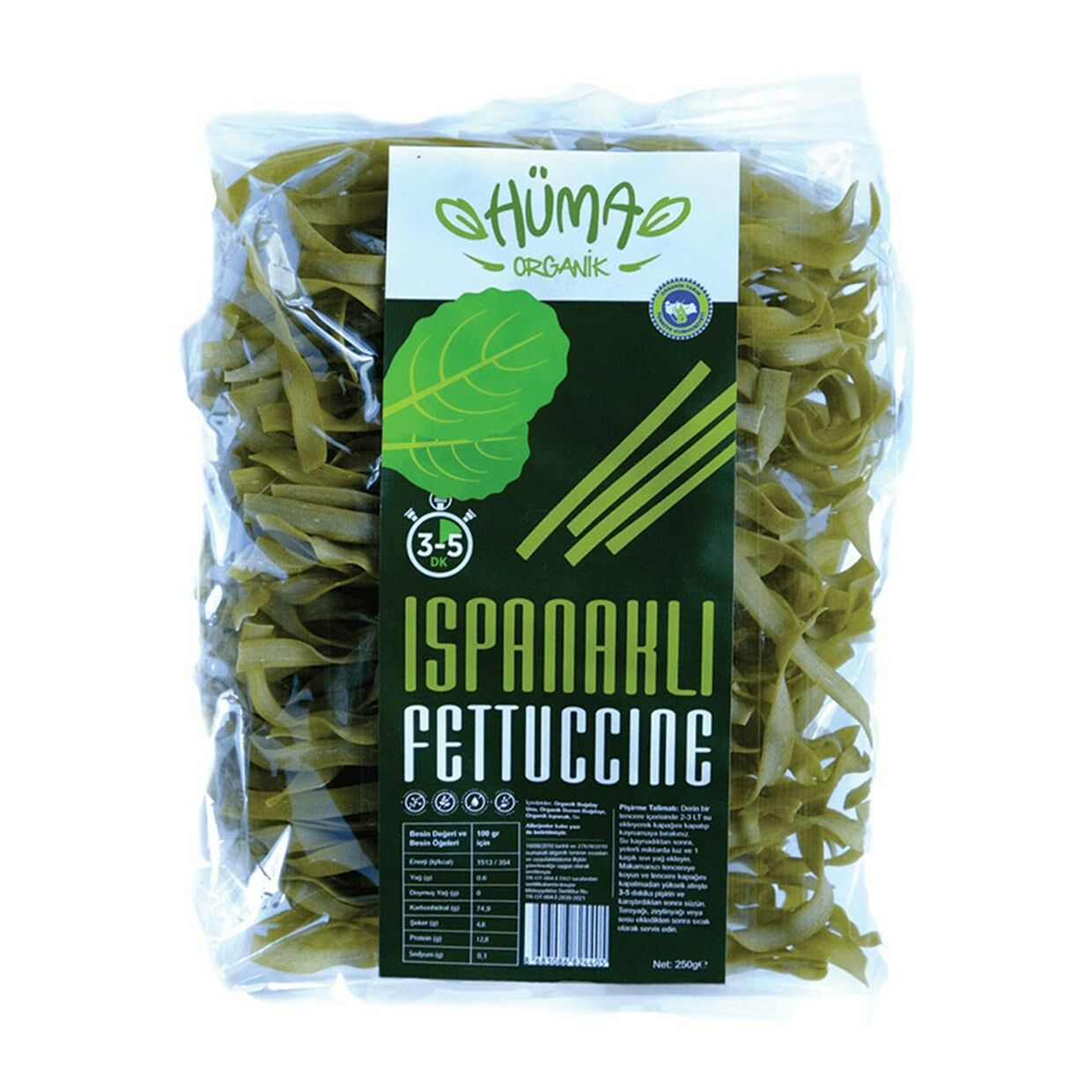 Hüma Organik Ispanaklı Fettuccine 250 grm