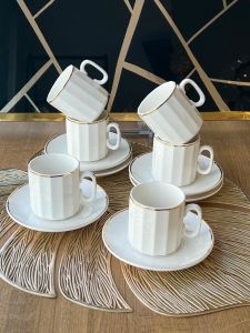 Türk Kahve Fincanı Modern Yaldız 6 Kişilik 12 Parça
