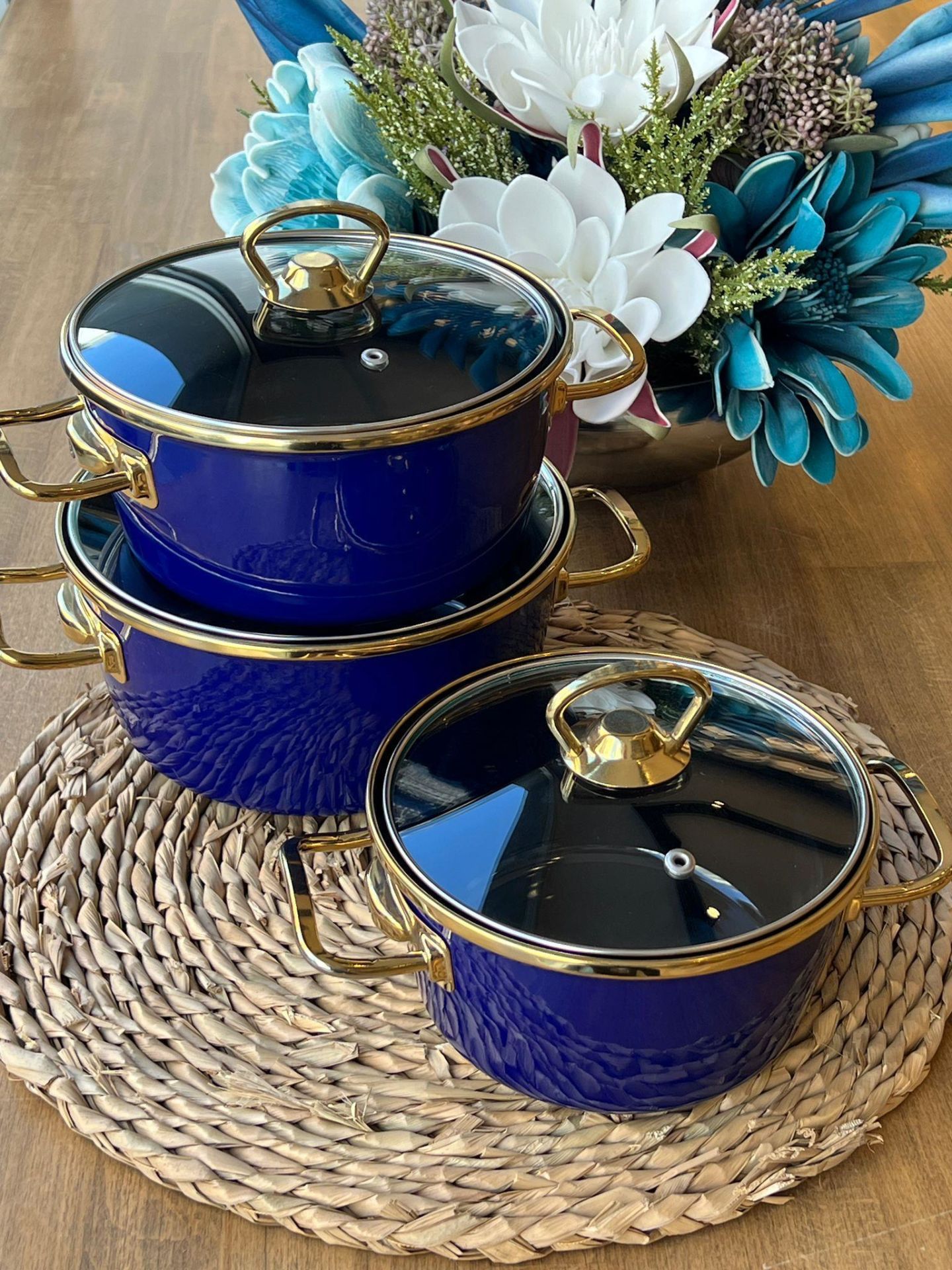 Blue Enamel 6 Piece Cookware Set