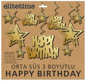 ORTA SÜS 3 BOYUTLU HAPPY BIRTHDAY ALTIN