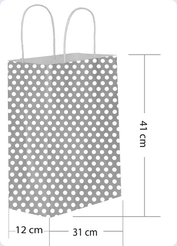 25 Li 31x41 cm Büküm saplı Kağıt Çanta-Poşet Gümüş Puanlı