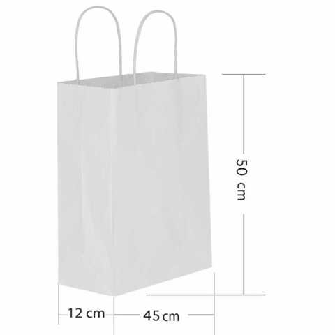 25 Li 45x50 cm Büküm saplı Kağıt Beyaz Çanta-Poşet