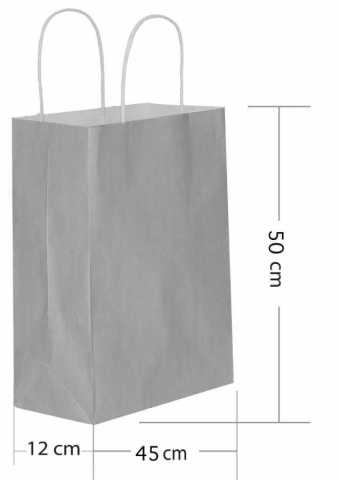 25 Li 45x50 cm Büküm saplı kağıt Gümüş Çanta-Poşet