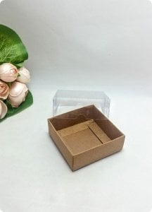 50 li 10x10x3 cm Kraft Altı Karton Asetat Kapaklı Kutu