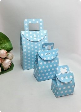50 Li Selefonlu Karton Mini Bebek Şekeri Çanta (Mavi Puanlı)