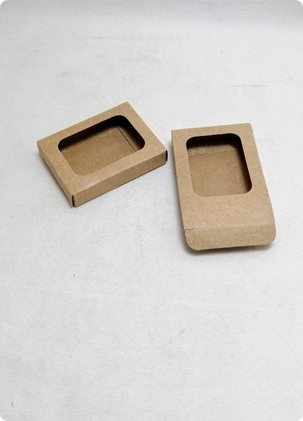 6,5x5x1 cm Pencereli Mini Kraft Karton Asetat Kutu 20 li