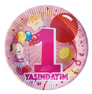 8 Lİ 1 YAŞINDAYIM TABAK KARTON PEMBE 23 cm