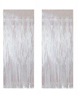 2 Lİ SET METALİZE FON SÜSÜ ASMALI BEYAZ 50X230 CM