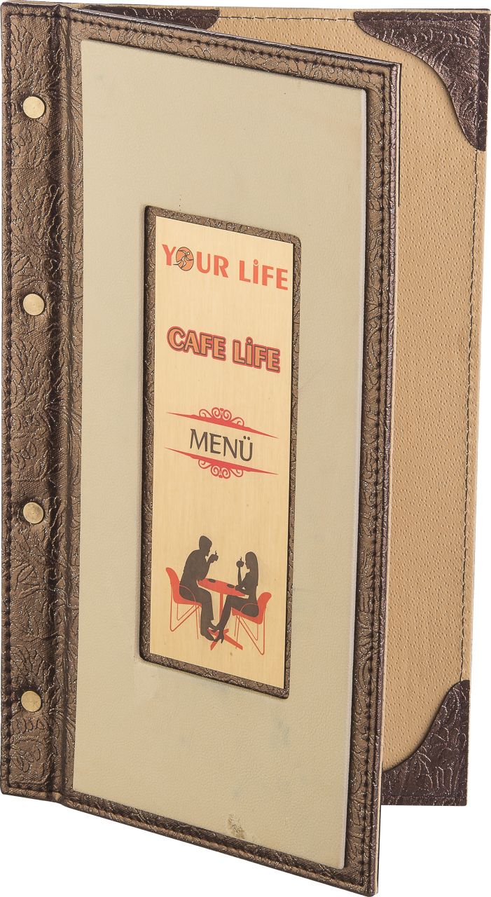 Kod: 102 Vidalı Metal Plakalı Deri Menü Kabı (Görsel Ebat: 19x32 cm)