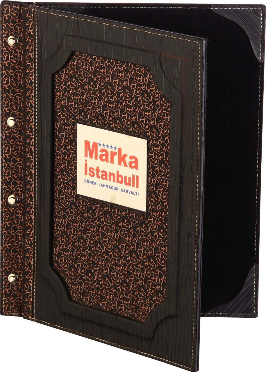 Kod: 104 Vidalı Metal Plakalı Hanedan Işıltılı Menü Kabı (Görsel Ebat: 26x32 cm)