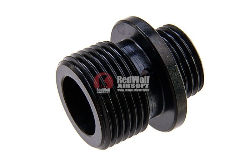 DYNAMIC PRECISION AIRSOFT BARREL THREAD ADAPTER 11MM CW TO 14MM CCW (STAINLESS STEEL) - BLACK