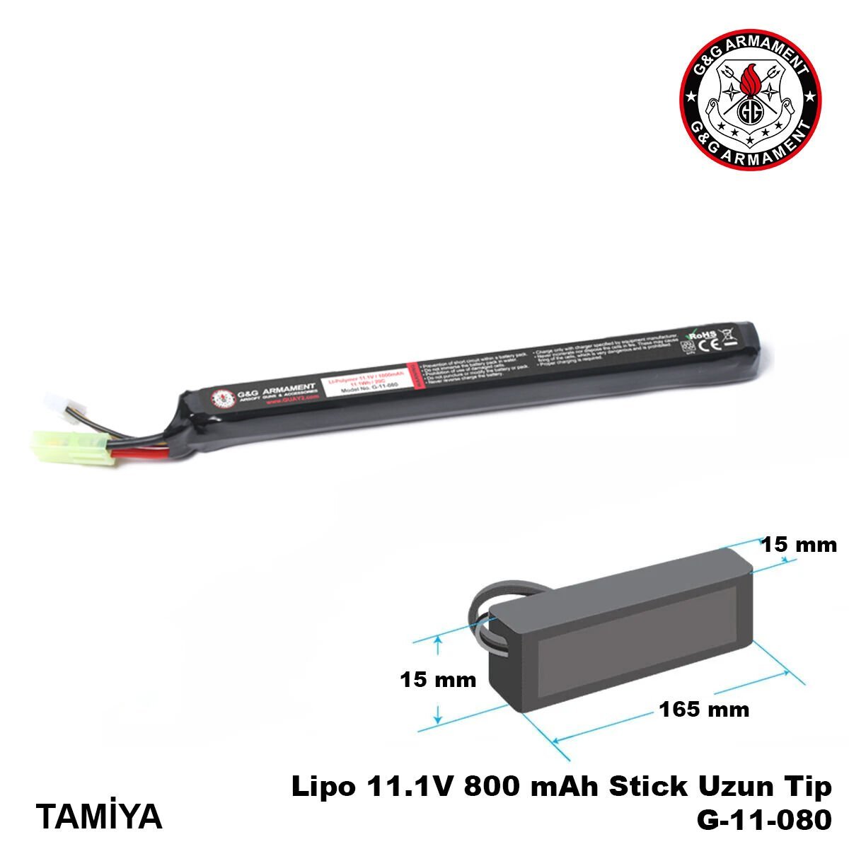 Lipo Pil G&G 11.1V 800 mAh Stick Uzun Tip Tamiya G-11-080