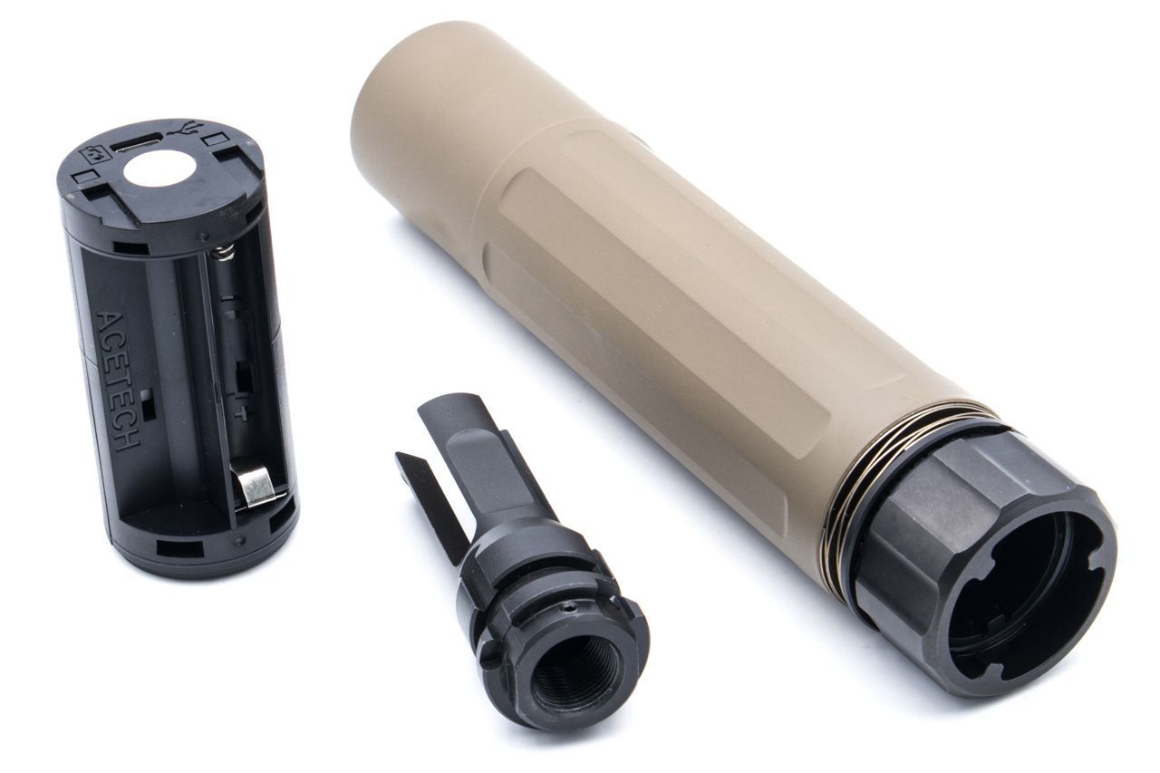 Angry Gun S Style Dummy Silencer / Barrel Extension with Acetech AT2000R Tracer Module Tan