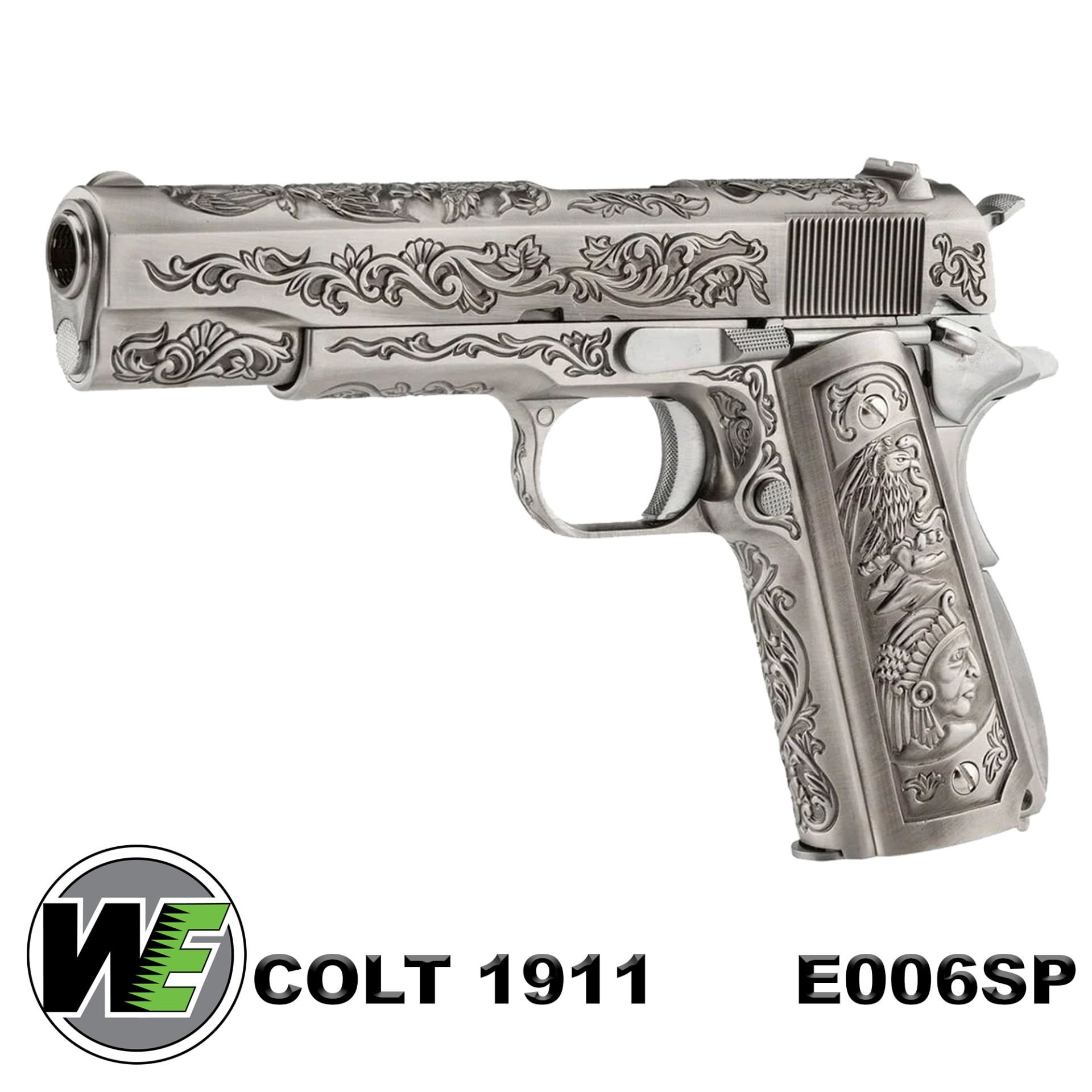 Airsoft Tabanca WE Colt 1911 İşlemeli Gümüş WE-E006SP-BOX